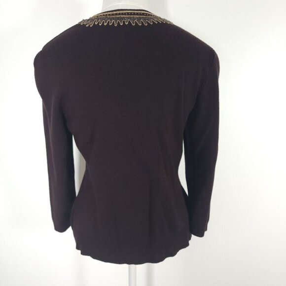 Women's Brown Beaded Cardigan Sweater Goblin Fairy Floral Whimsical 3/4 Sleeve S - Picture 5 of 12